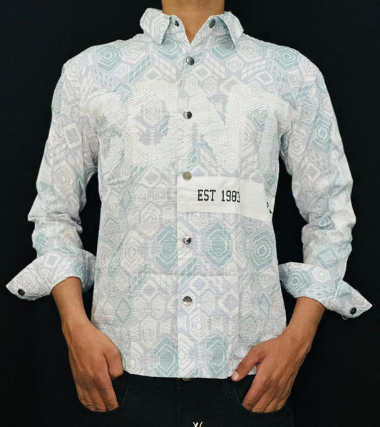 Arctic Geo White Casual Shirt PATTERNS FOR MEN
