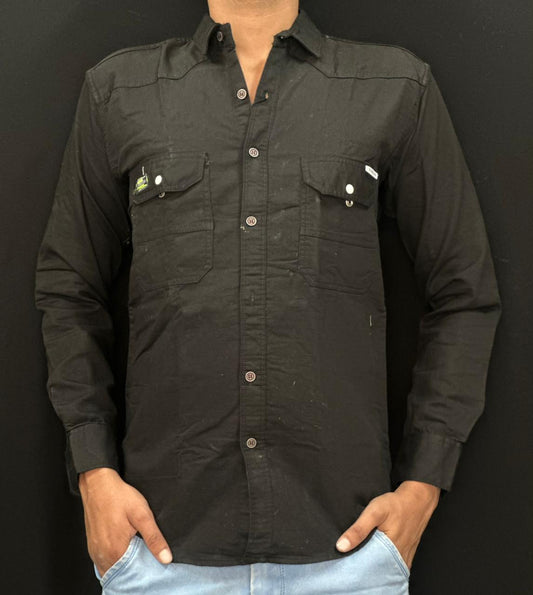 Men’s Classic Black Casual Shirt with Flap Pockets PATTERNS FOR MEN