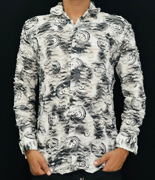 Men’s White & Black Textured Printed Casual Shirt PATTERNS FOR MEN