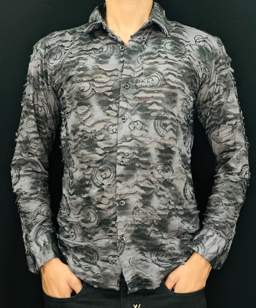 Men’s Grey Textured Printed Casual Shirt PATTERNS FOR MEN