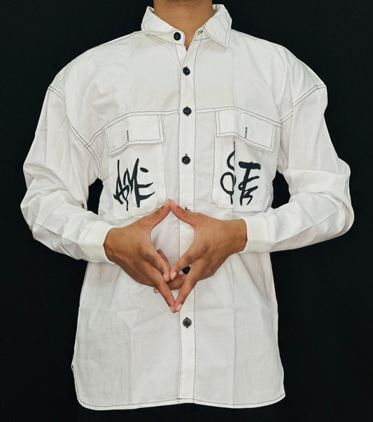 White Graffiti Style Shirt PATTERNS FOR MEN