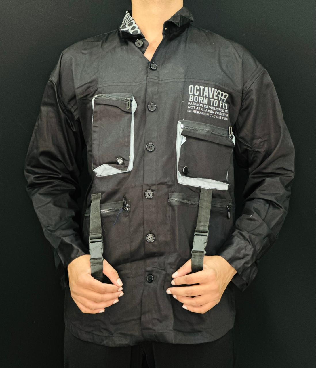 Men’s Utility Cargo Black Shirt-Jacket PATTERNS FOR MEN