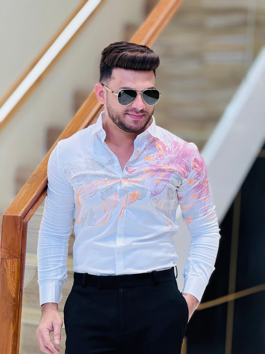 Luxe Floral Embroidered Party Shirts – White & Black Edition PATTERNS FOR MEN