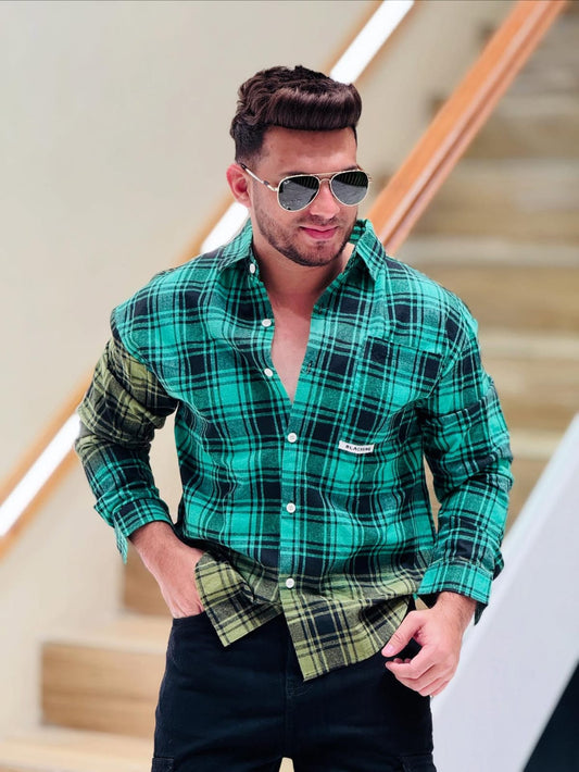 Bottle Green Checkered Casual Shirt PATTERNS FOR MEN