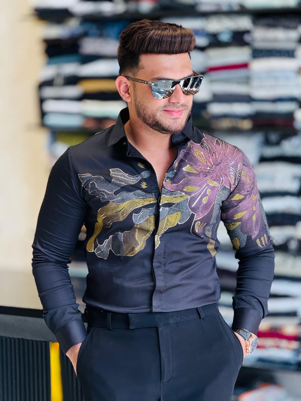 Luxe Floral Embroidered Party Shirts – Black Edition PATTERNS FOR MEN