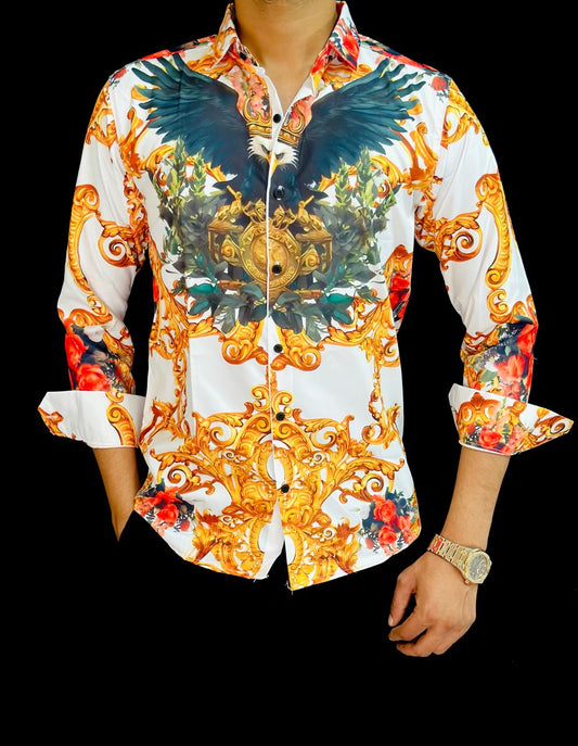 Eagle Print White Shirt PATTERNS FOR MEN