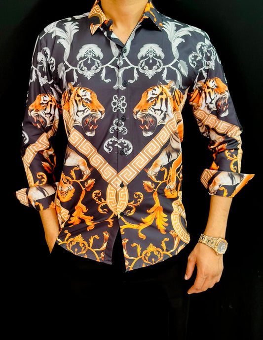 Tiger Print Black Shirt PATTERNS FOR MEN