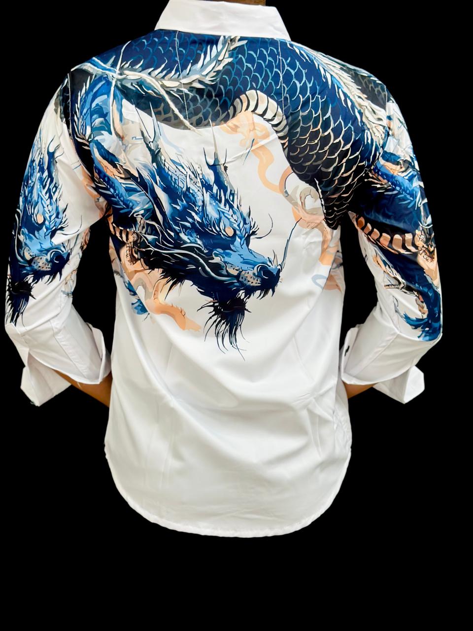 Dragon Print White Shirt PATTERNS FOR MEN