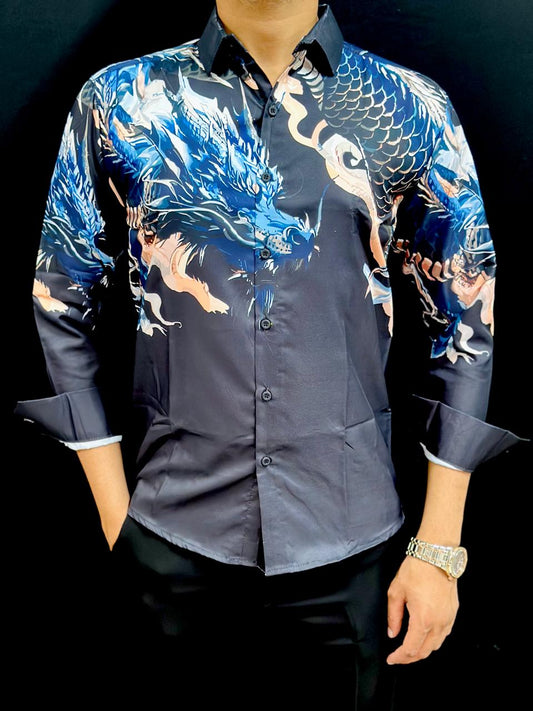 Dragon Print Black Shirt PATTERNS FOR MEN