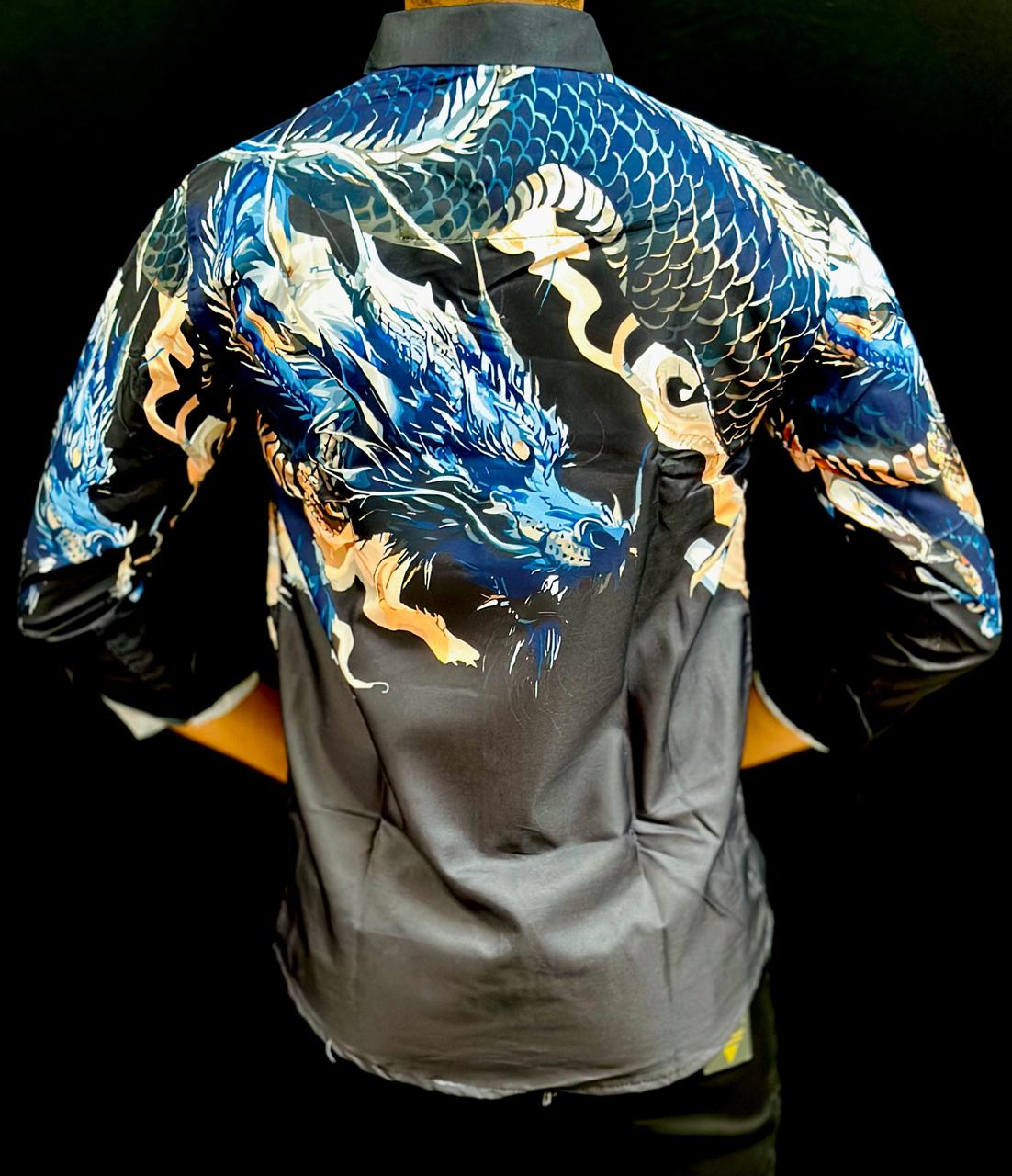 Dragon Print Black Shirt PATTERNS FOR MEN