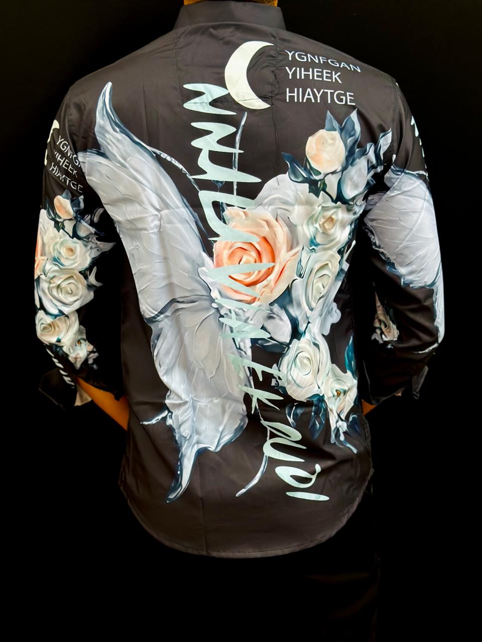 Flower Print Black Shirt PATTERNS FOR MEN