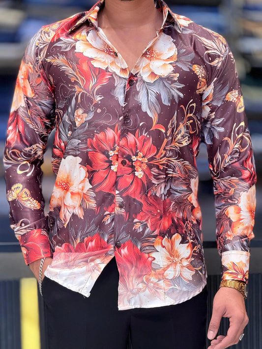 Men’s Slim-Fit Diamond Shirt with  Floral Print My Store