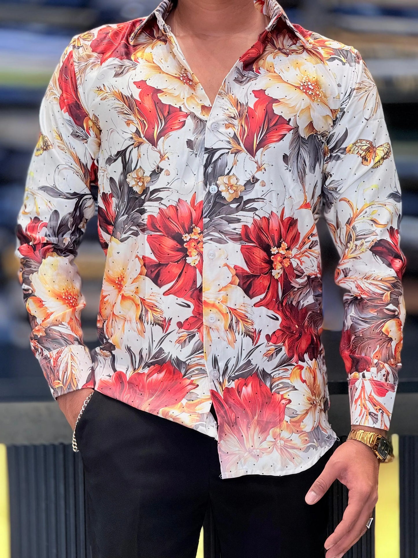 Men’s Slim-Fit Diamond Shirt with  Floral Print My Store