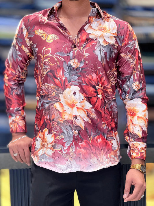Men’s Slim-Fit Diamond Shirt with  Floral Print My Store