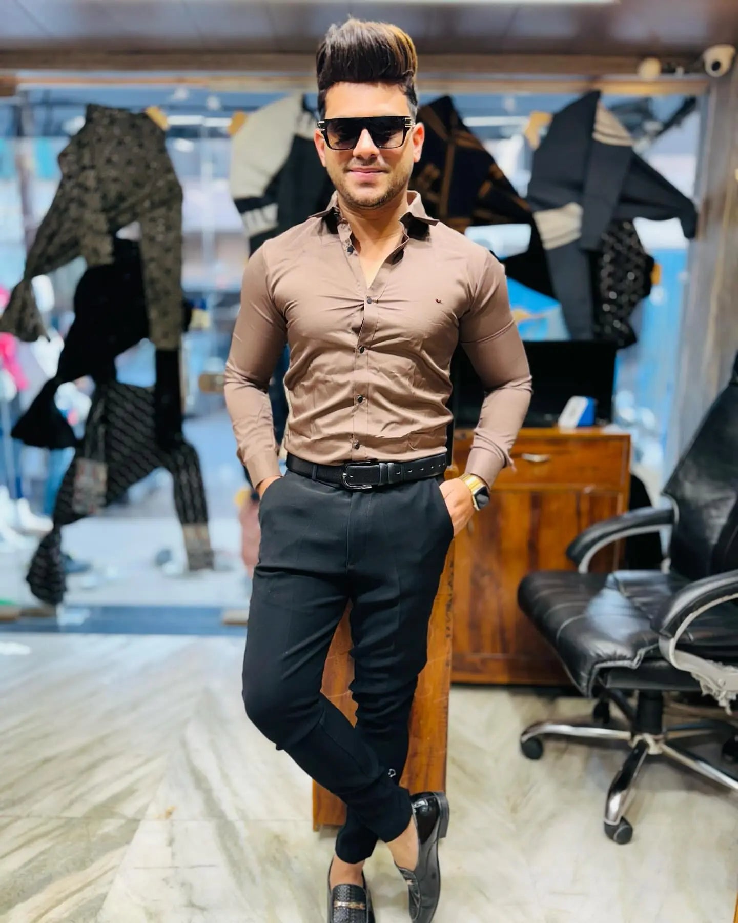 Luxe Shine Satin Shirt – Silver Grey PATTERNS FOR MEN