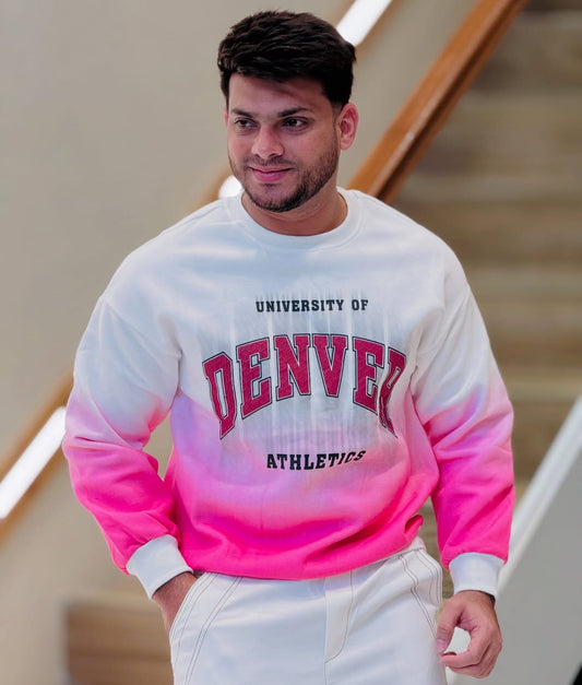 University of Denver Athletics Printed Gradient Sweatshirt | Pink & White Streetwear for Men PATTERNS FOR MEN