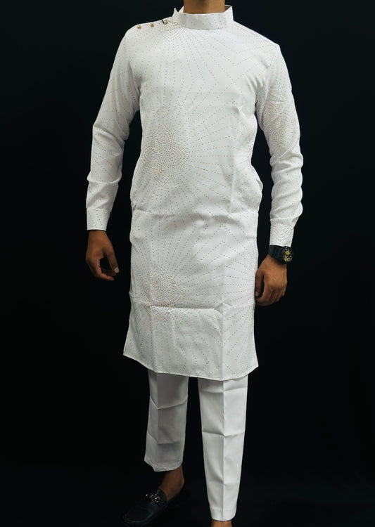Royal White Diamond Studded Designer Kurta for Men PATTERNS FOR MEN